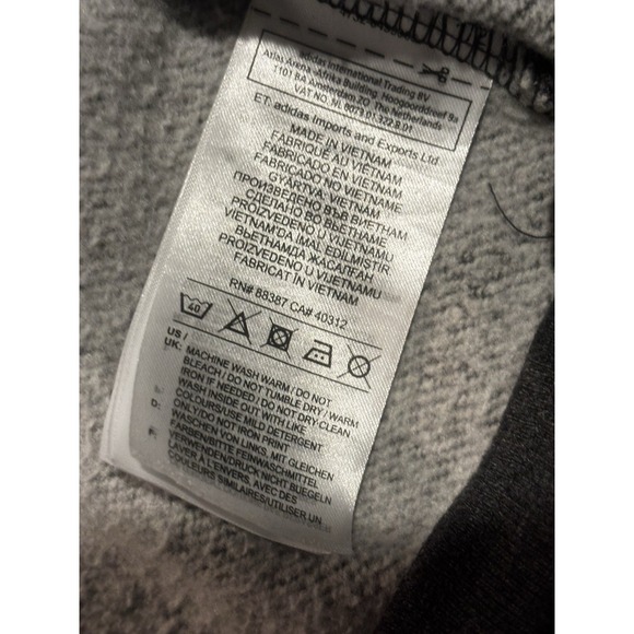 Adidas Hoodie Mens XL Essentials Three Yellow Striped Pullover Gray Sweatshirt - Picture 5 of 8